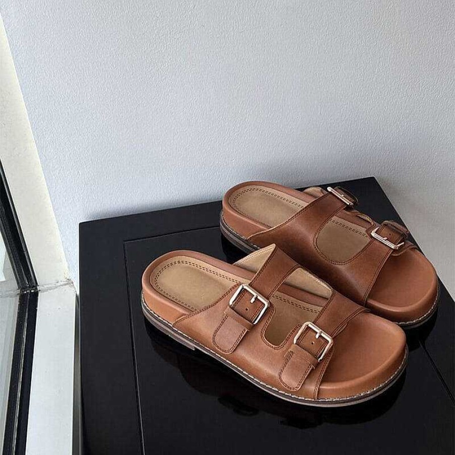 Dwarves Handmade Leather Double-Strap Slippers Footbed Sandals In / /