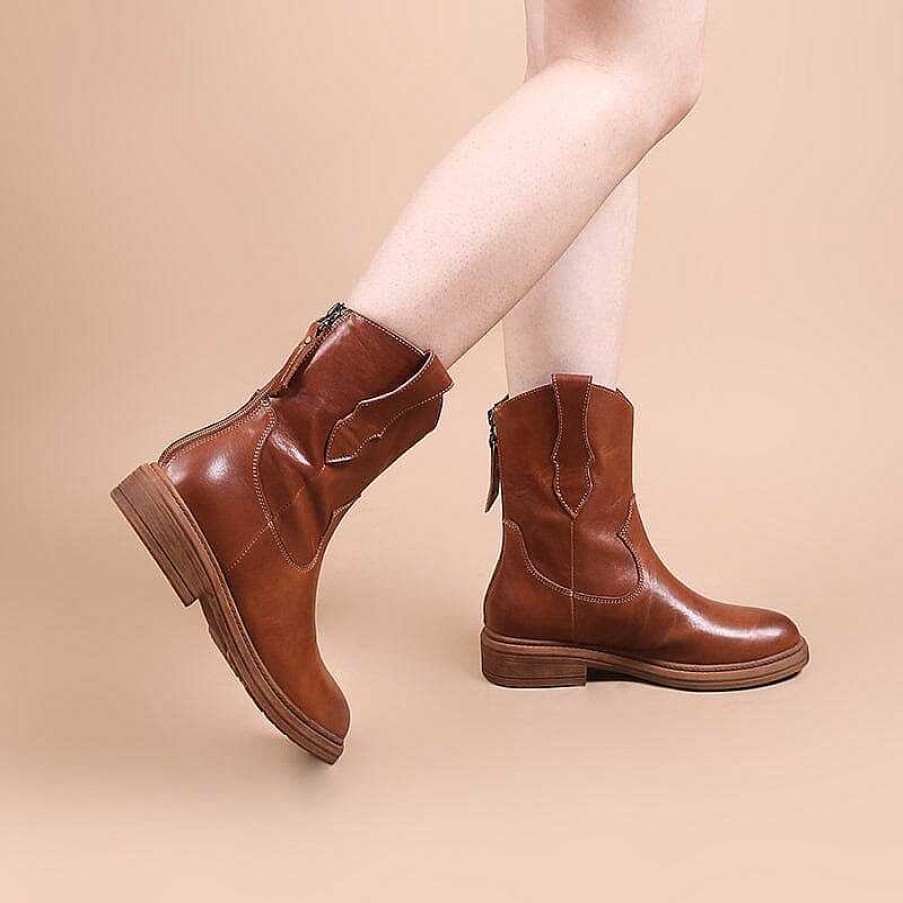 Dwarves Cowgirl Boots Handmade Genuine Leather Short Boots In / / /