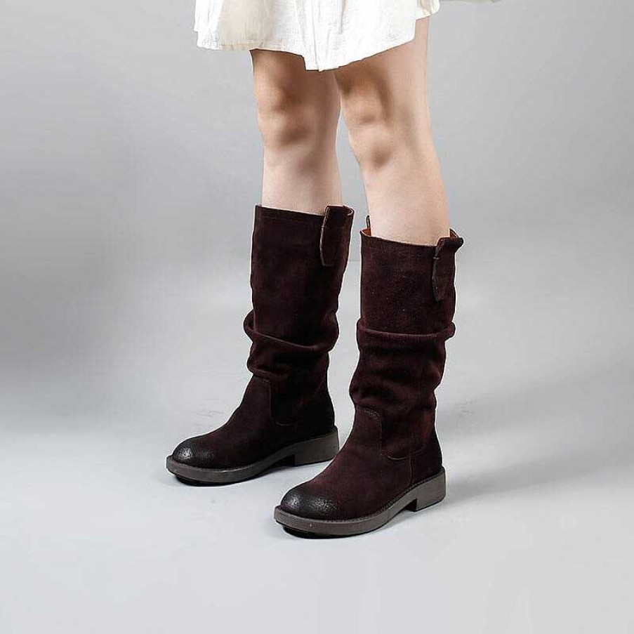 Dwarves Designer Suede Leather Knee High Boots Fold Design Riding Boots In / / /