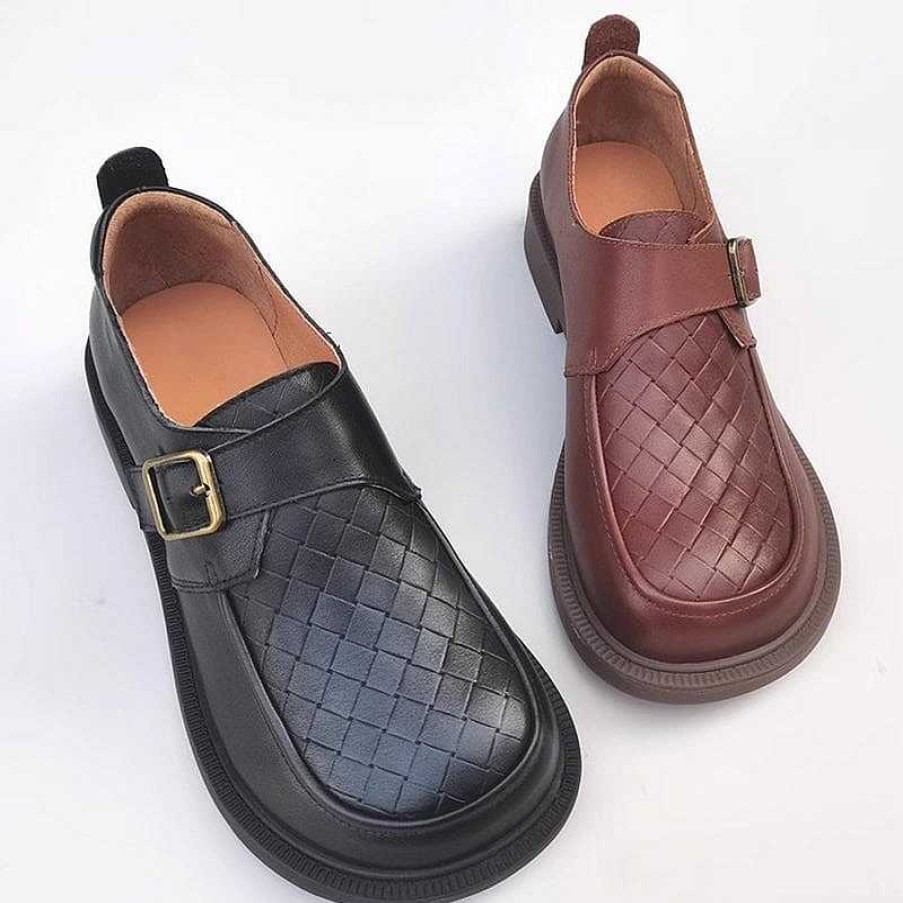 Dwarves Big Toe Woven Grain Leather Loafers For Women With Buckle In /