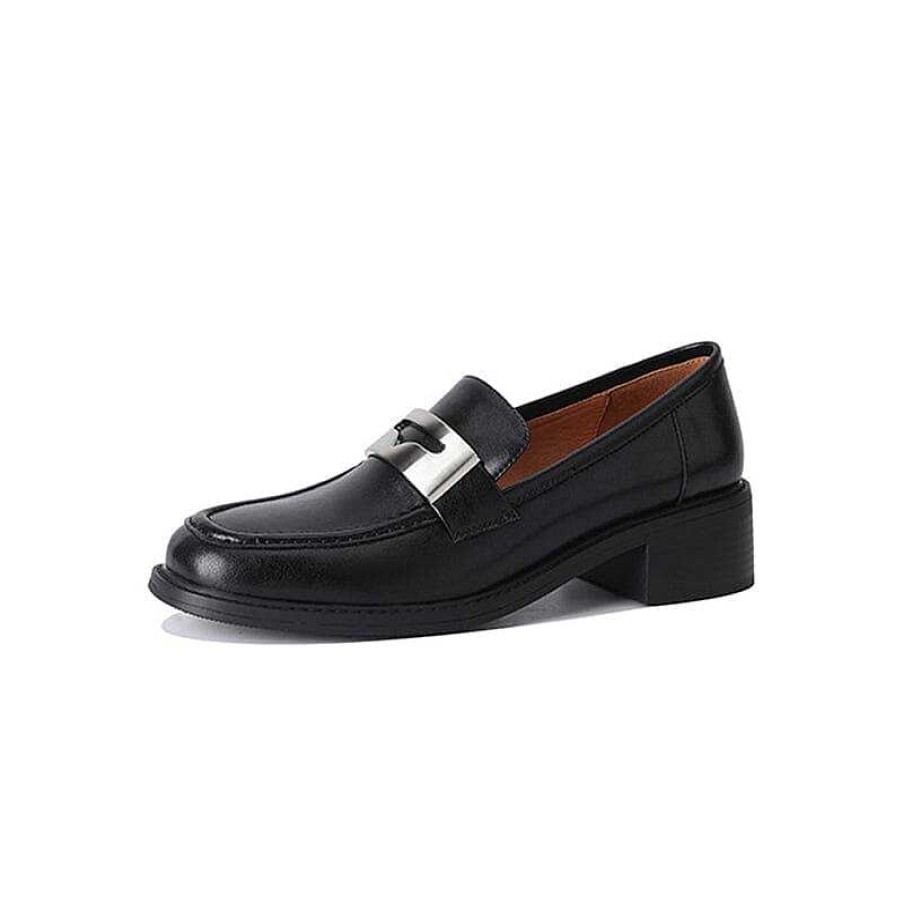 Dwarves Retro Leather Block Heel Loafers For Women Square Toe In /