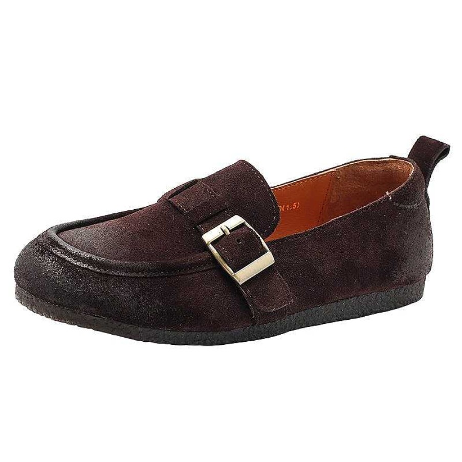 Dwarves Buckle-Fastening Monk Shoes Retro Suede Leather Loafers For Women 4 Colors