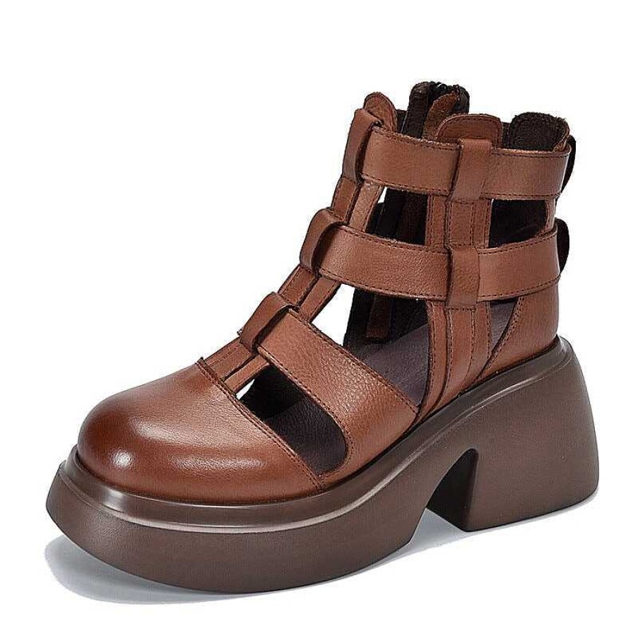 Dwarves Woven Leather Platform Gladiator Sandals With Side Zipper In / / /