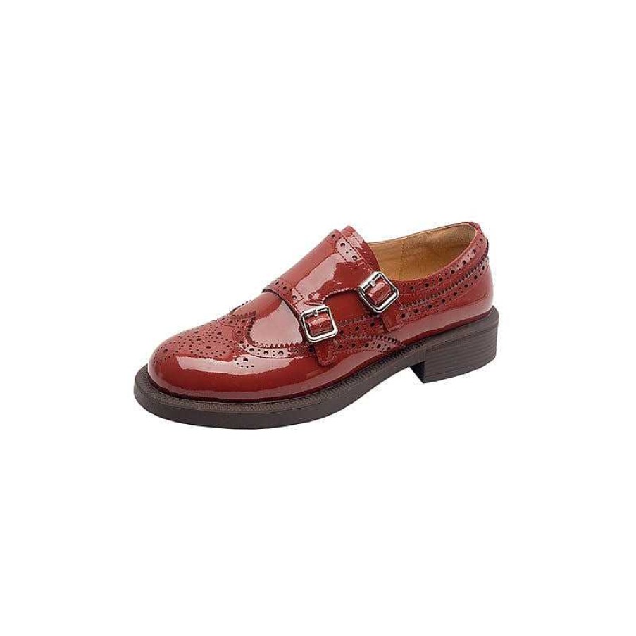 Dwarves Handmade Patent Leather Double Monk Strap Shoes For Women In / /