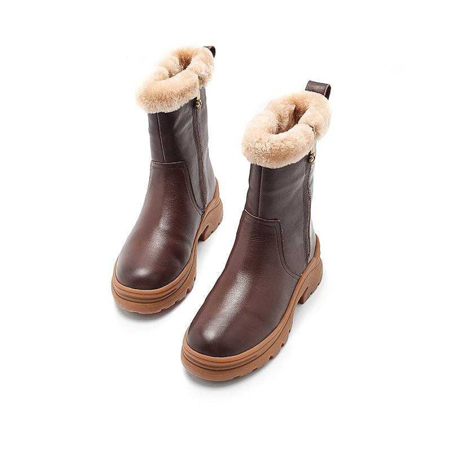 Dwarves Dwarves Leather Short Boots Snow Boots Shearling Lined For Cold Winter In Black/Brown/Coffee