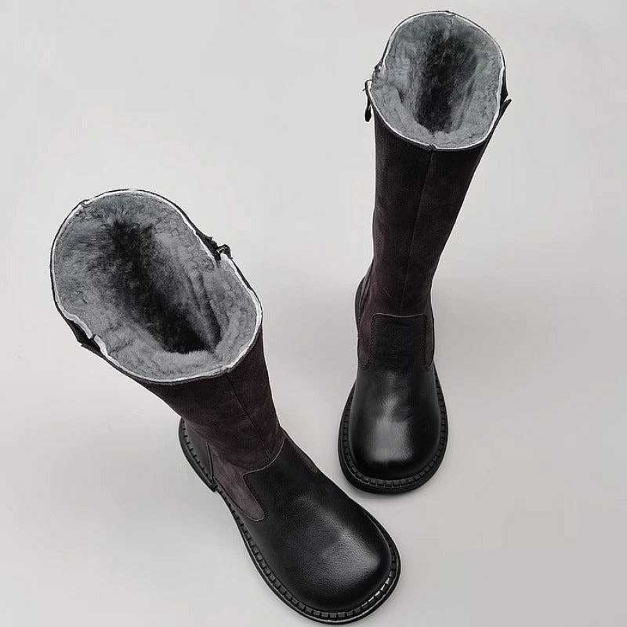 Dwarves Handmade Leather Knee High Boots Big Toe Splicing Design Riding Boots /