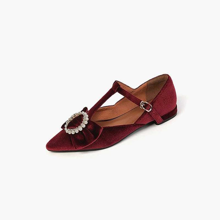 Dwarves Handmade Velvet Mary Jane Flats T Strap Detail In /