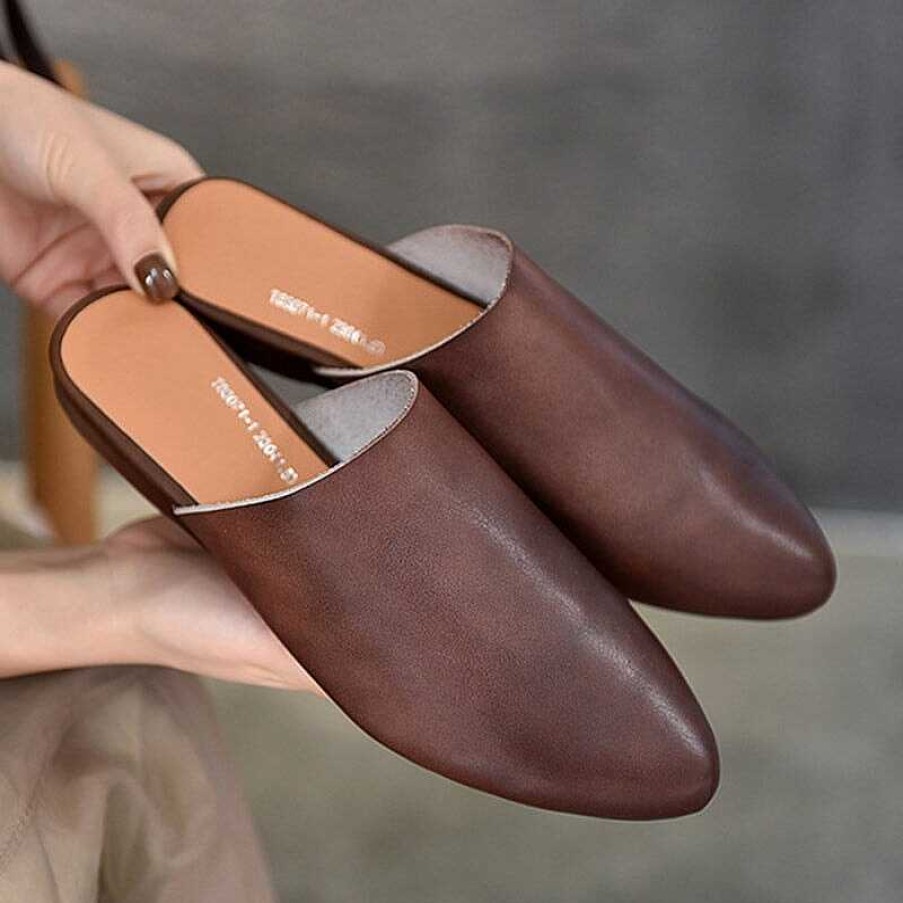 Dwarves Soft Leather Mules Women Summer Slippers Handmade /