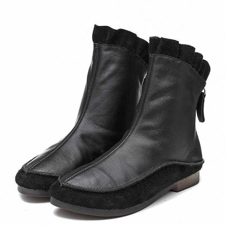 Dwarves Handmade Leather Chelsea Boots For Women Soft Short Boots Retro Round Toe For Fall And Winter /