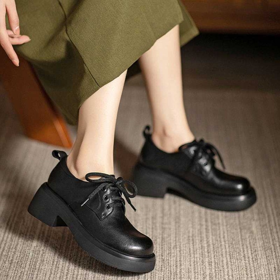 Dwarves Round Toe Block Heel Oxford Shoes Retro Lace Up Leather Shoes /