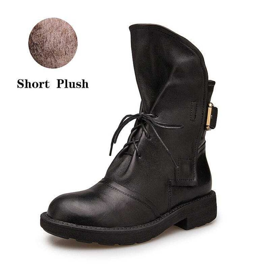 Dwarves Womens Retro Sheepskin Short Boots For Winter Lace Up Buckles Boots /