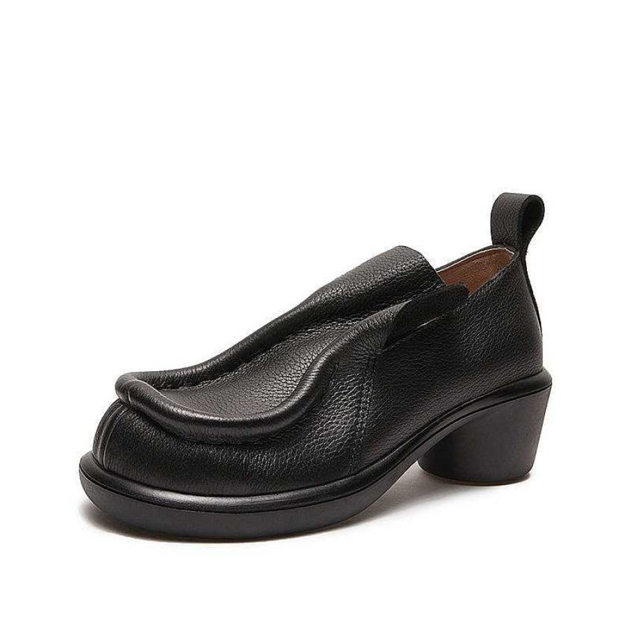 Dwarves Round Toe 40Mm Block Heel Leather Loafers For Women In /