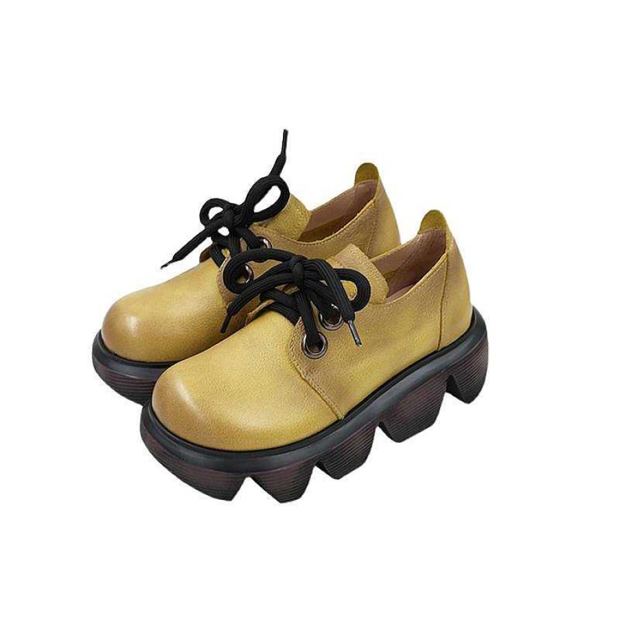 Dwarves Womens Handmade Genuine Leather Chunky Platforms Flatforms /