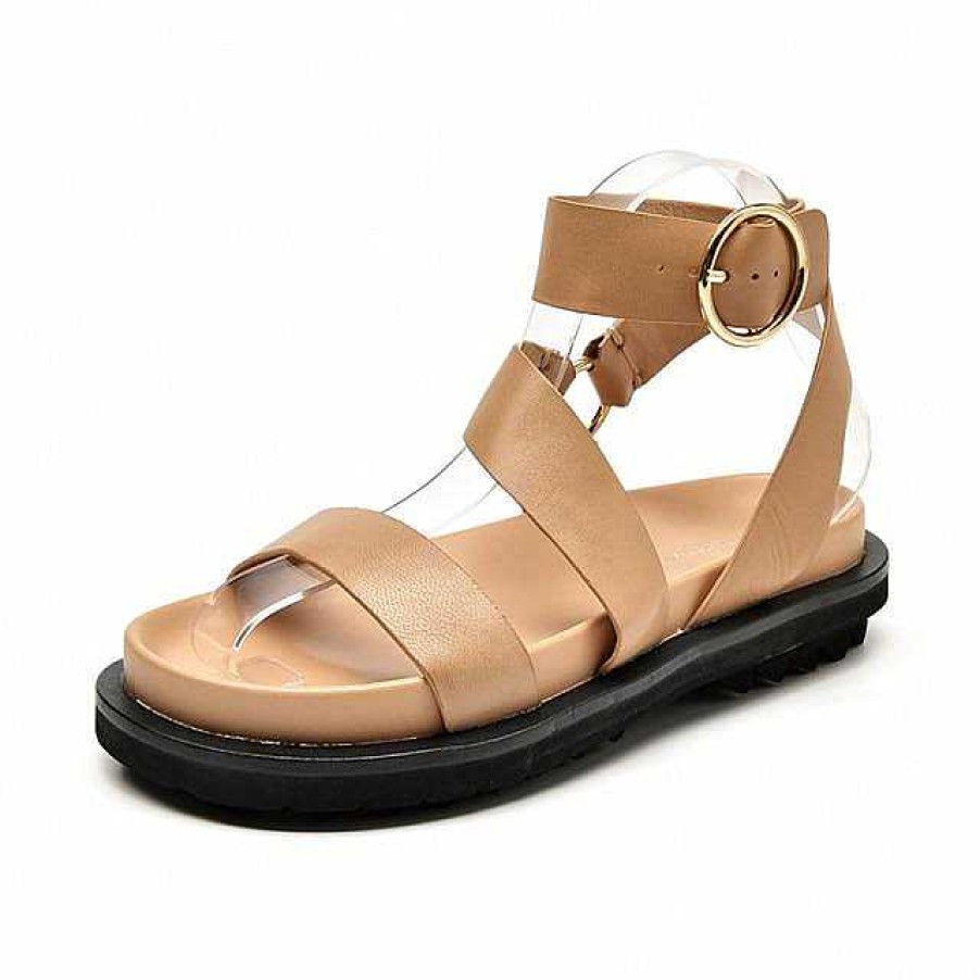 Dwarves Sandals Women Sheepskin Genuine Leather Ankle Strap Metal Ring Buckle Lady Summer Platform Shoes Handmade 38123