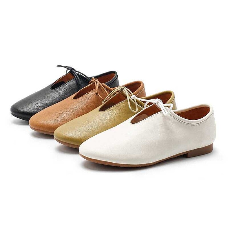 Dwarves Women'S Vegetable Tanned Sheepskin Flats Retro Round Toe 5 Colors