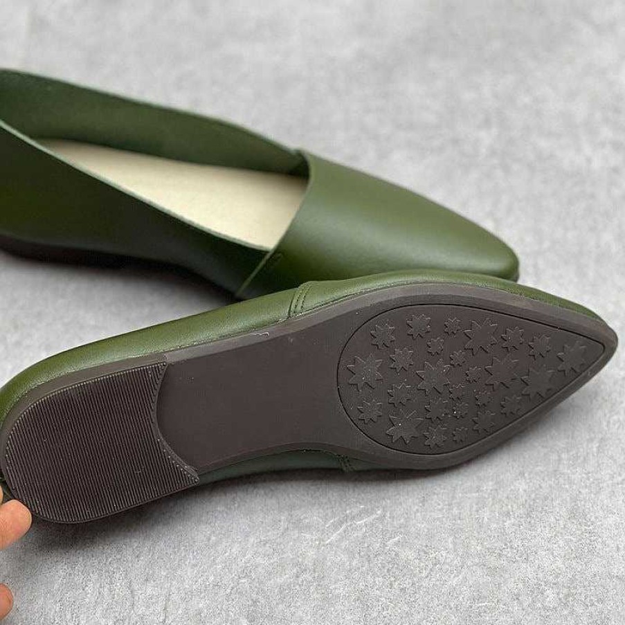 Dwarves Designer Shoes Genuine Leather Slip-On For Women Handmade Pointed Toe Flats / / /