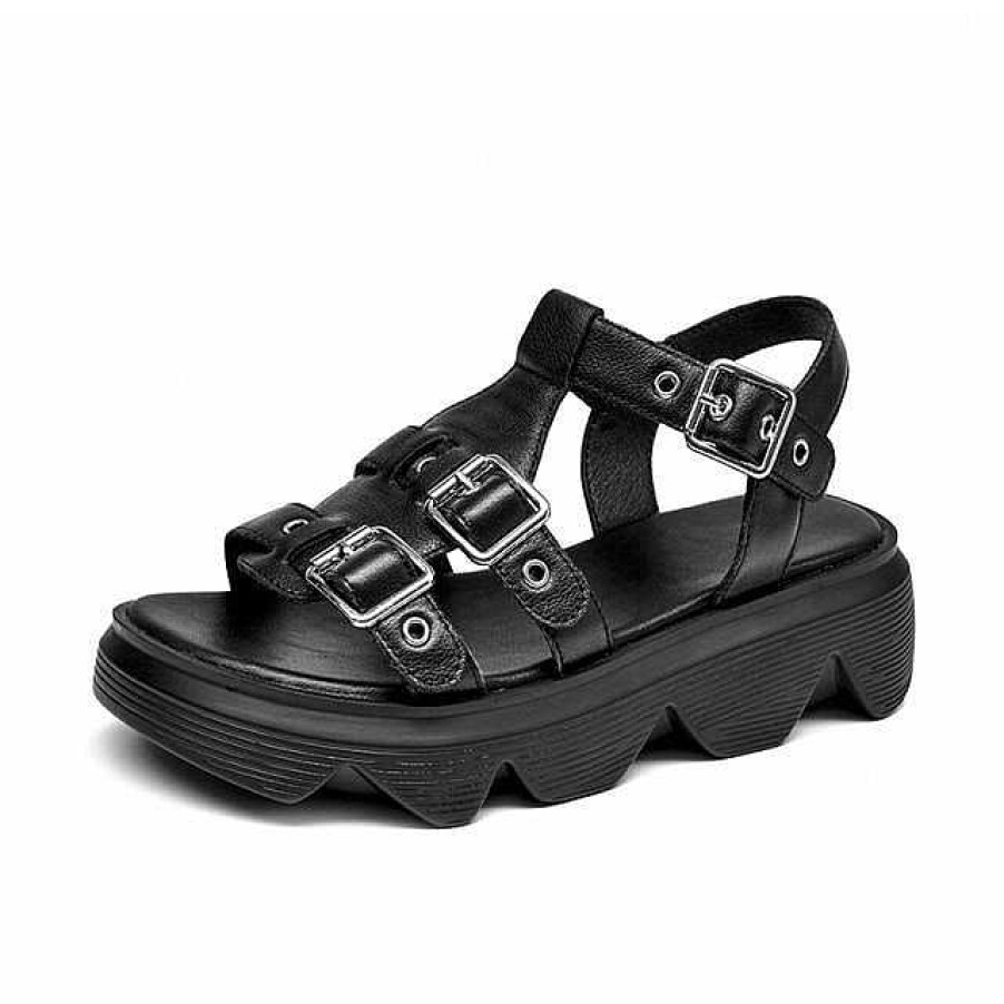 Dwarves Chunky Sandals Gladiator Women Cow Leather Multi Buckles Ankle Strap Platform Ladies Casual Shoes Handmade 38168