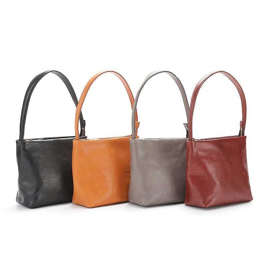 Dwarves Simple Design Vegetable Tanned Leather Women'S Underarm Bag