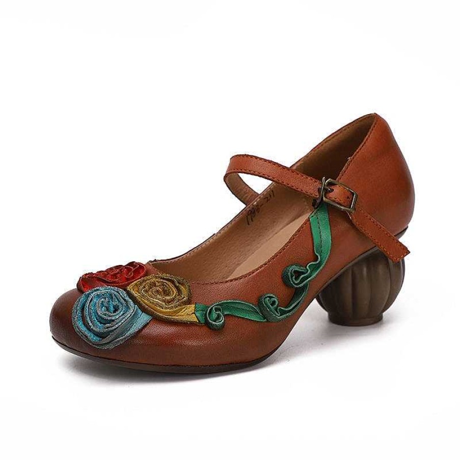 Dwarves Block Heel Mary Jane Shoes With Rose In /