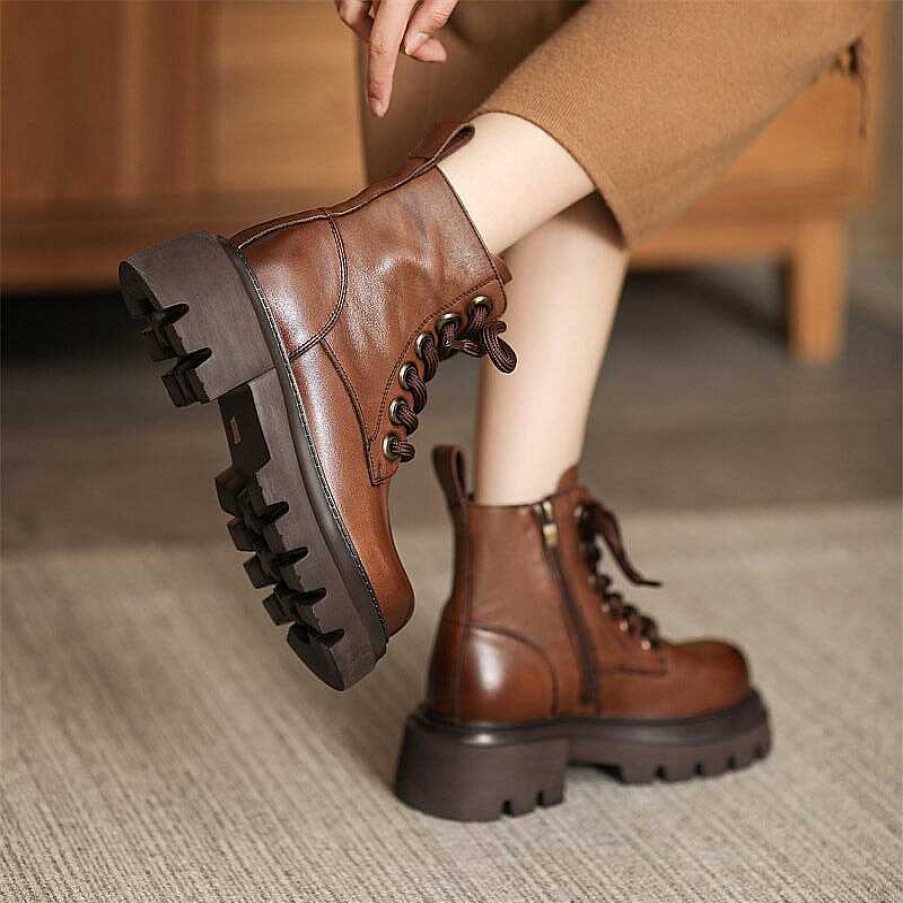 Dwarves 60Mm Platform Boots Lace Up Leather Martin Boots Handmade Combat Boots In /