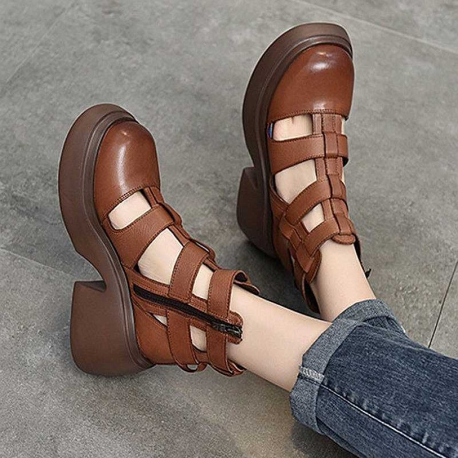 Dwarves Woven Leather Platform Gladiator Sandals With Side Zipper In / / /