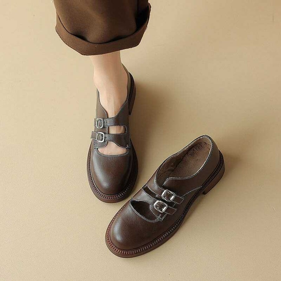 Dwarves Handmade Leather Double Monk Strap Shoes For Women In /