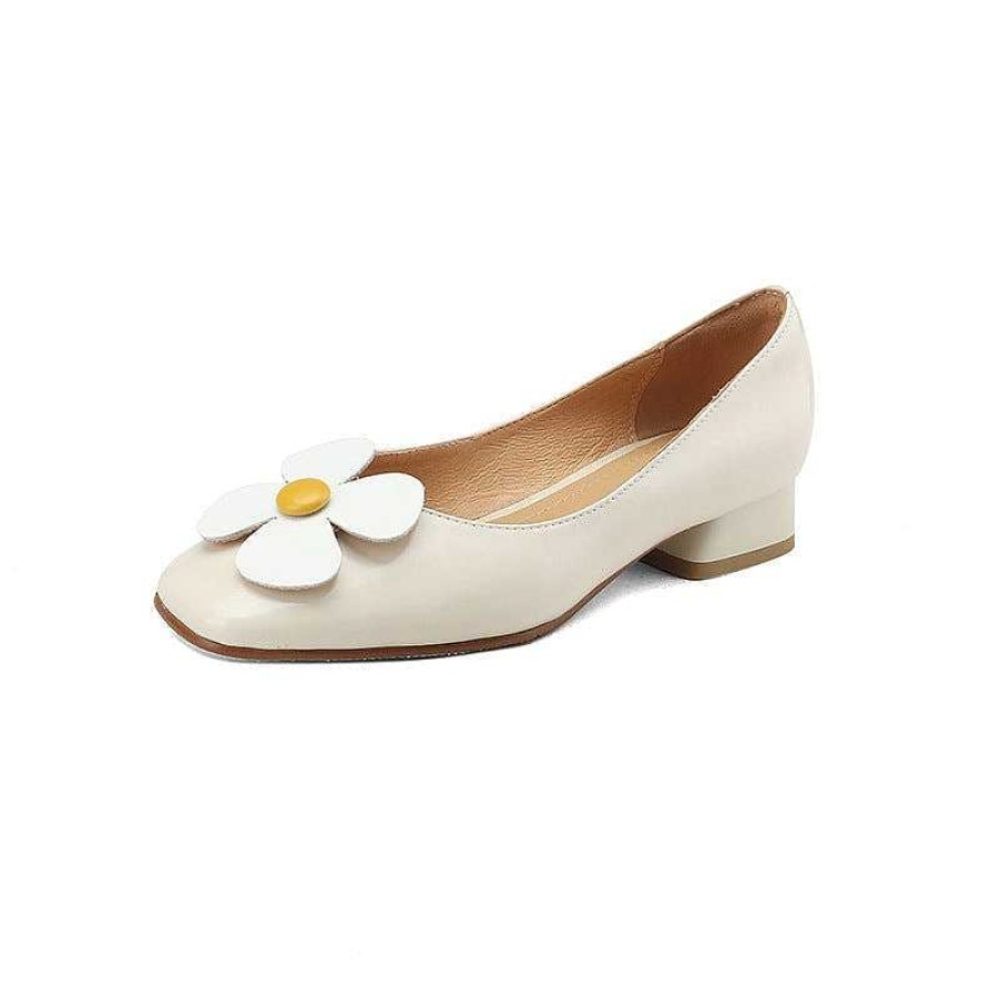 Dwarves Square Toe Leather Flat Slip On For Women With Plumerias Handmade In / /