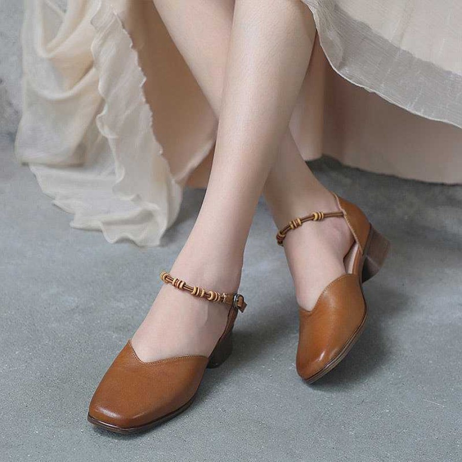 Dwarves Genuine Leather Square Toe Block Heels Mary Jane Elegant Shoes /