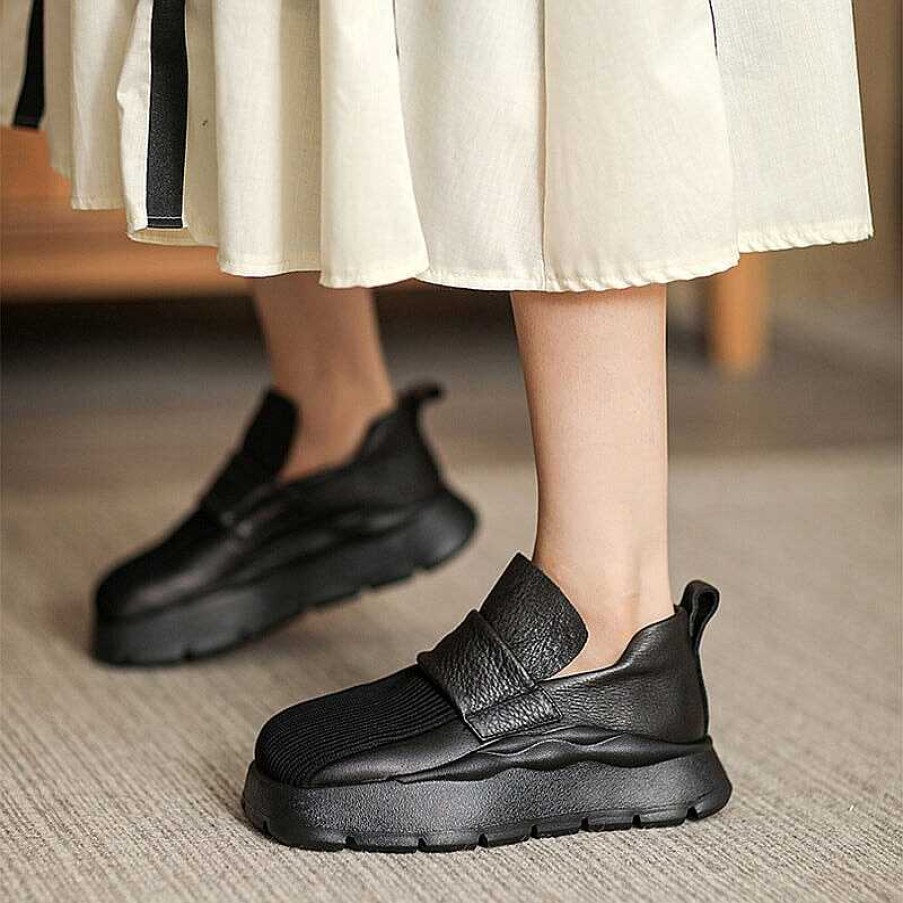 Dwarves Handmade Leather Platform Shoes Women Fashion Slip On Loafers In /