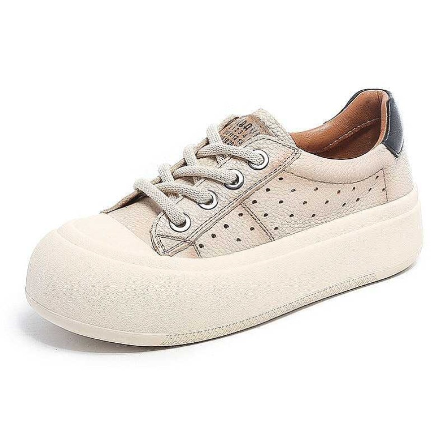 Dwarves Leather Platform Sneakers For Women Low-Top Travel Perforated In / /