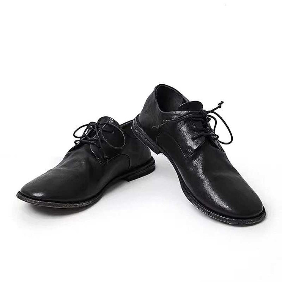 Dwarves Hand Stitching Leather Derby Shoes For Women Lace Up Oxfords Leather Sole In /