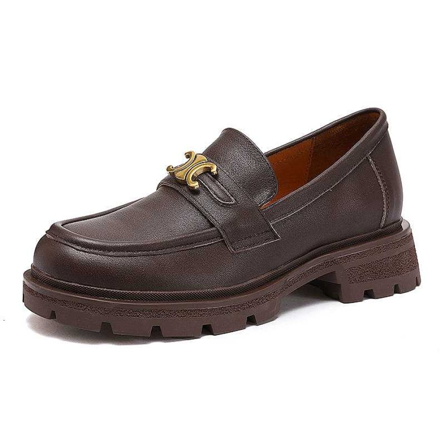 Dwarves Leather Metal Buckle Platform Loafers For Women In / / /Dark