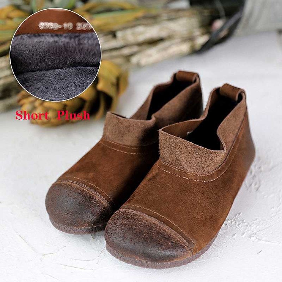 Dwarves Leather Handmade Loafers Women Low Heel Soft Sole Flats Casual Slip On Shoes /