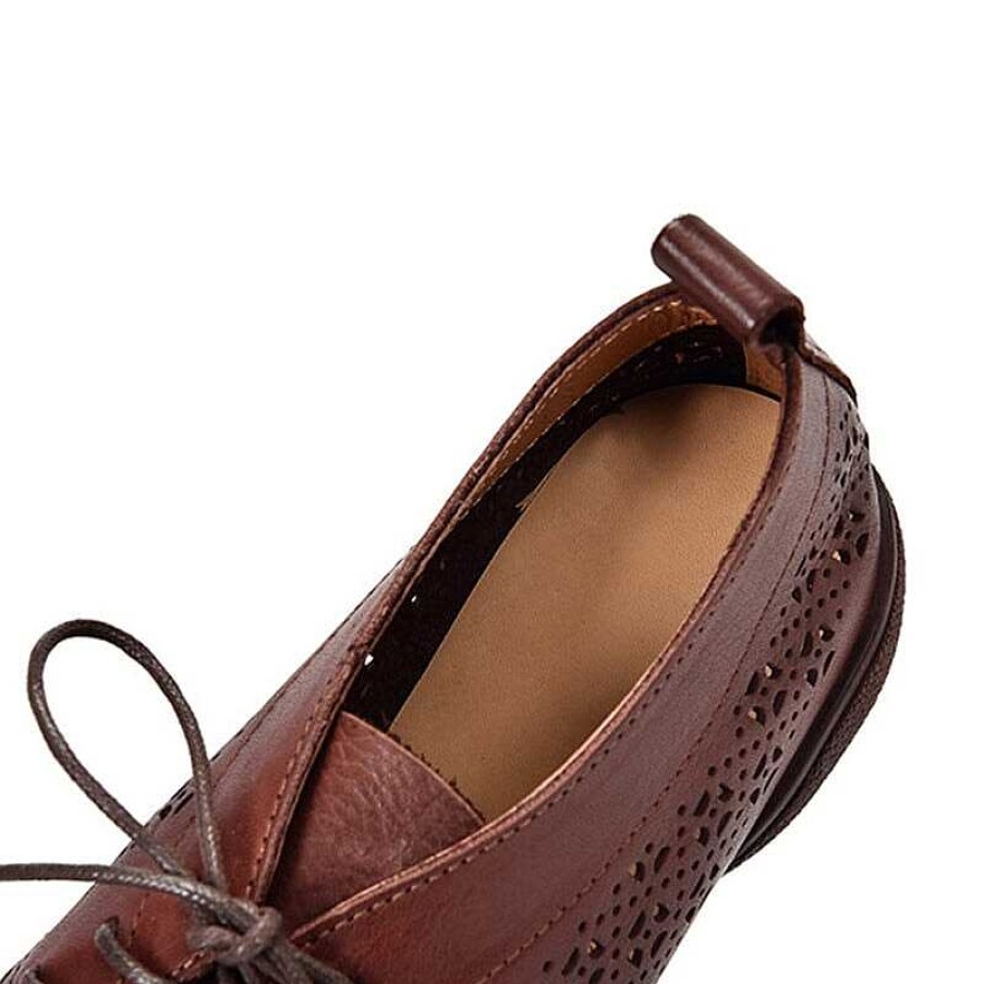 Dwarves Perforated Design Genuine Leather Lace Up Oxfords For Women Soft Flats /