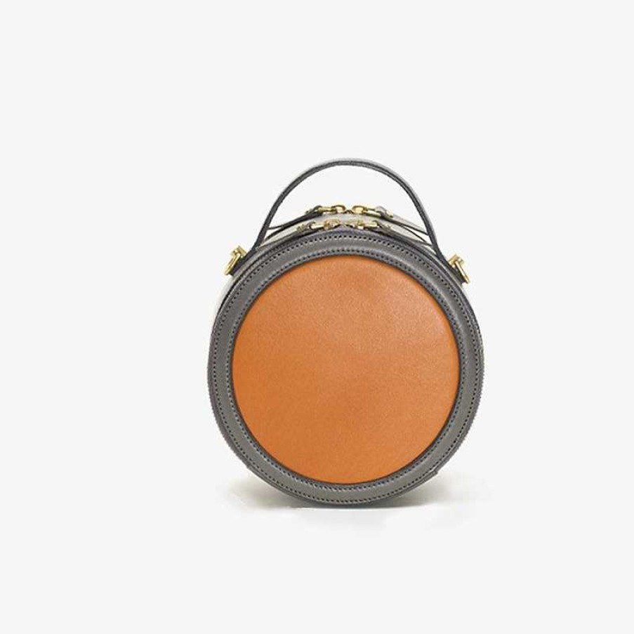 Dwarves Mini Retro Vegetable Tanned Cowhide Leather Circle Bag