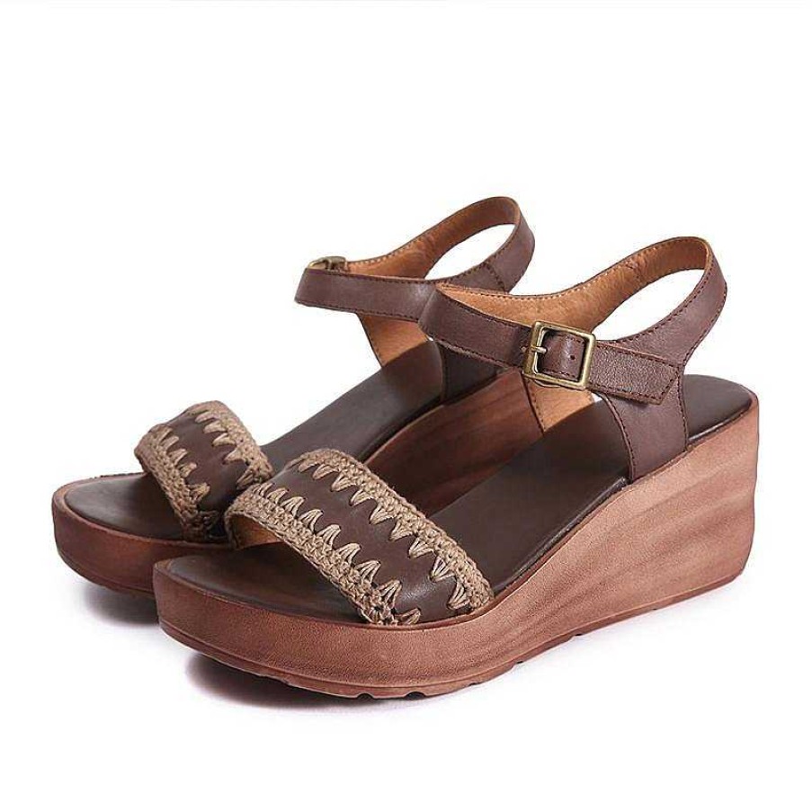 Dwarves Wedge Sandals Handmade Retro Leather Open Toe Knitting Platforms /