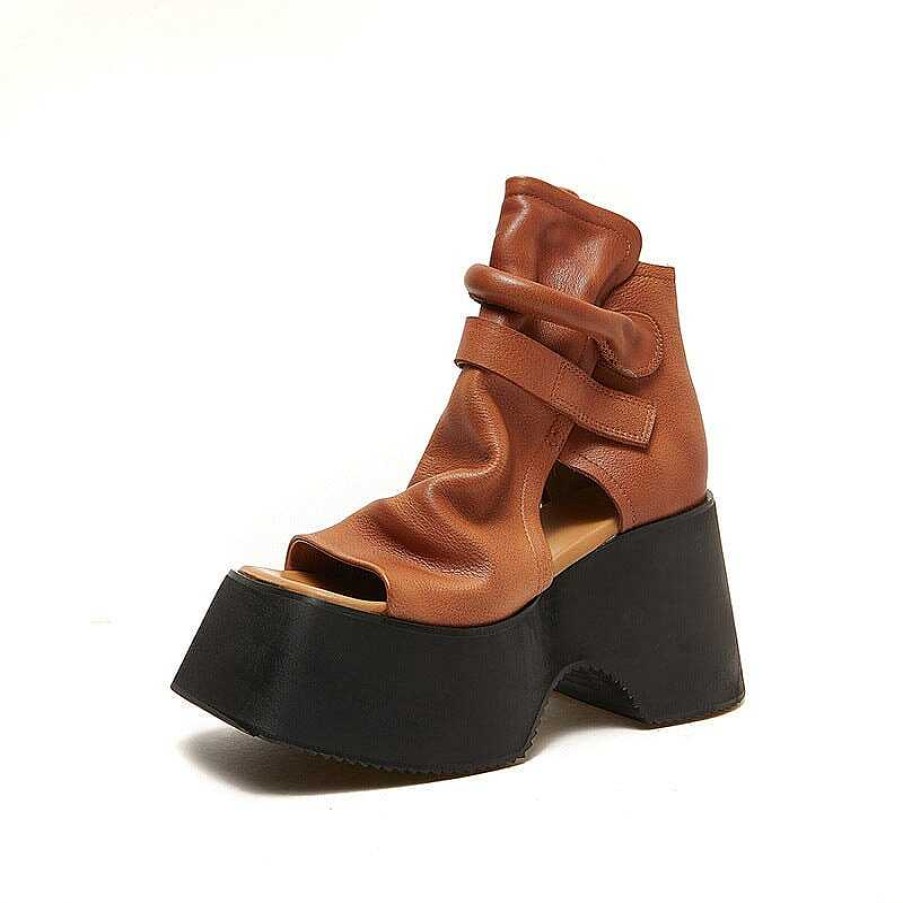 Dwarves Genuine Leather Chunky Sandals Peep Toe Gladiator Sandals Ankle Strap Summer Boots In /