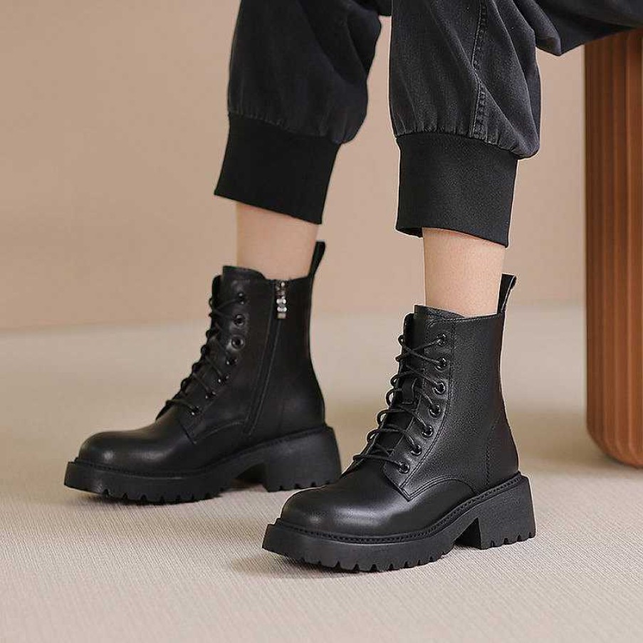 Dwarves Winter Boots Handmade Genuine Leather Lace-Up Combat Boots Retro Chunky Martin Platform