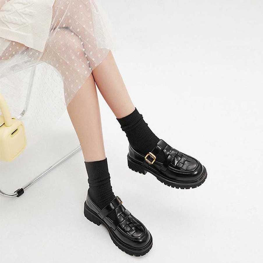 Dwarves Retro Woven Leather Platform Mary Jane Shoes In