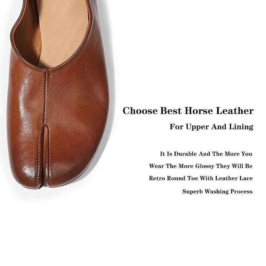 Dwarves Goodyear Horse Leather Flats Split Toe For Women Leather Sole In /