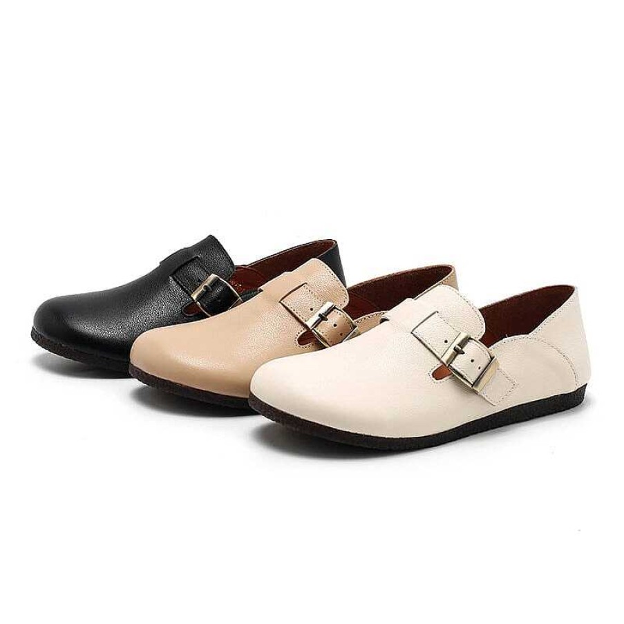 Dwarves Soft Leather Flat Slip On Loafers For Women Buckle-Fastening Monk Shoes In / /