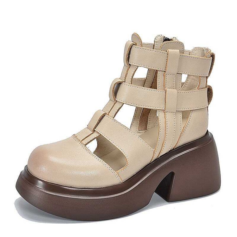 Dwarves Woven Leather Platform Gladiator Sandals With Side Zipper In / / /