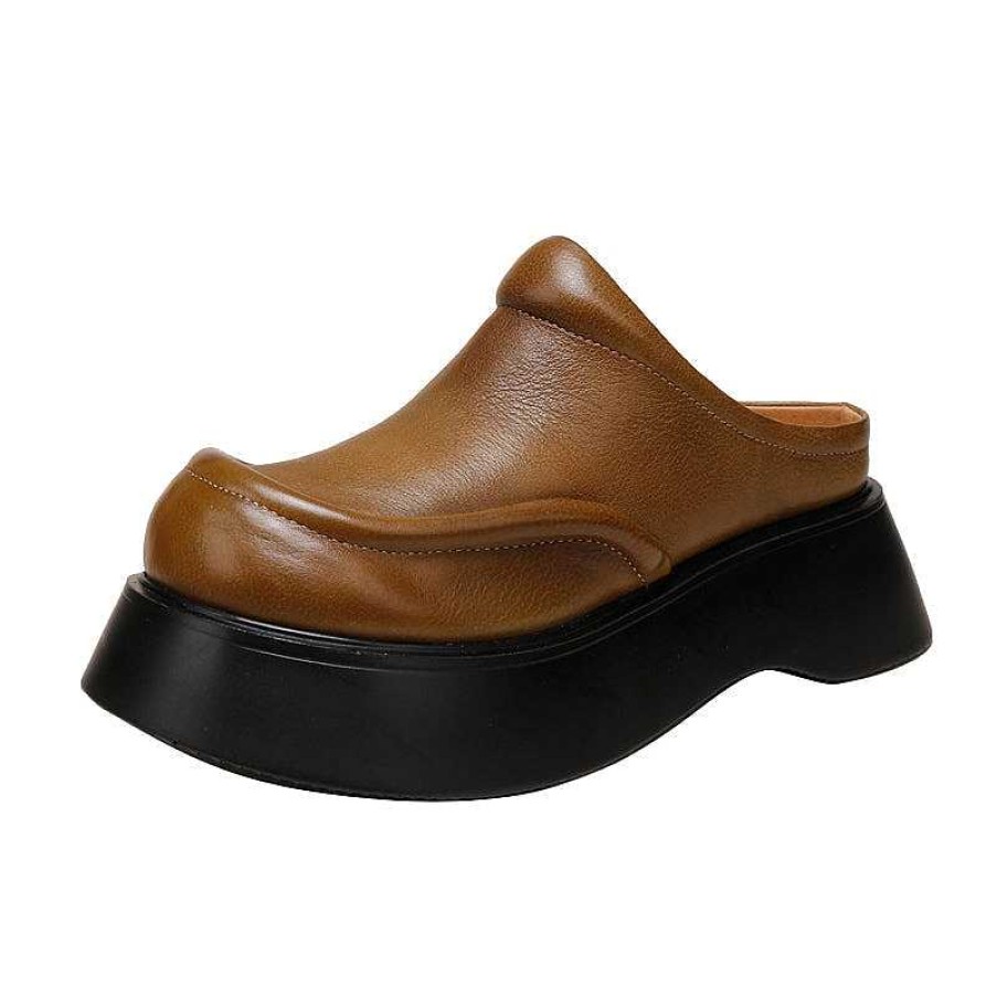 Dwarves 50Mm Platform Slippers Leather Mules For Women Backless Loafers In /