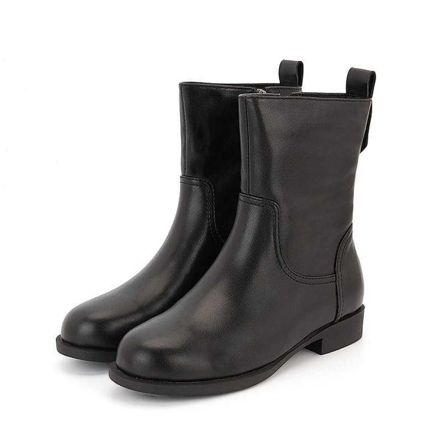 Dwarves Wide Fit Leather Side Zip Mid Calf Boots For Winter Designer Shoes In Black