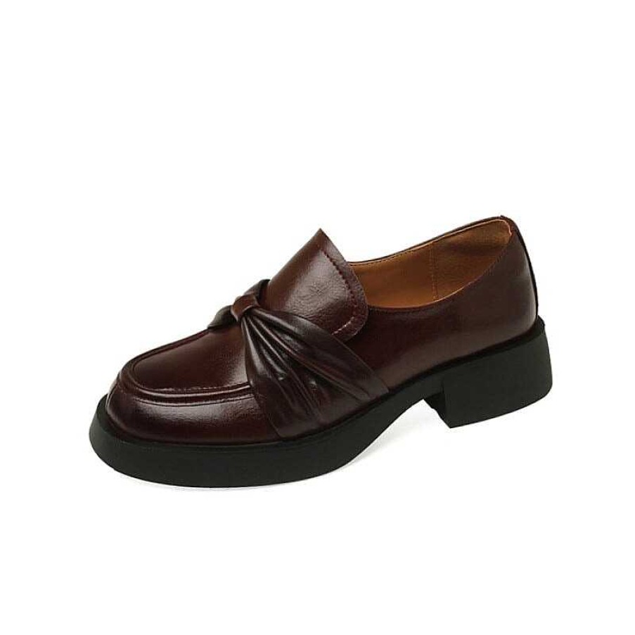 Dwarves Bow Detail Chunky Leather Loafers Soft Round Toe Handmade In /