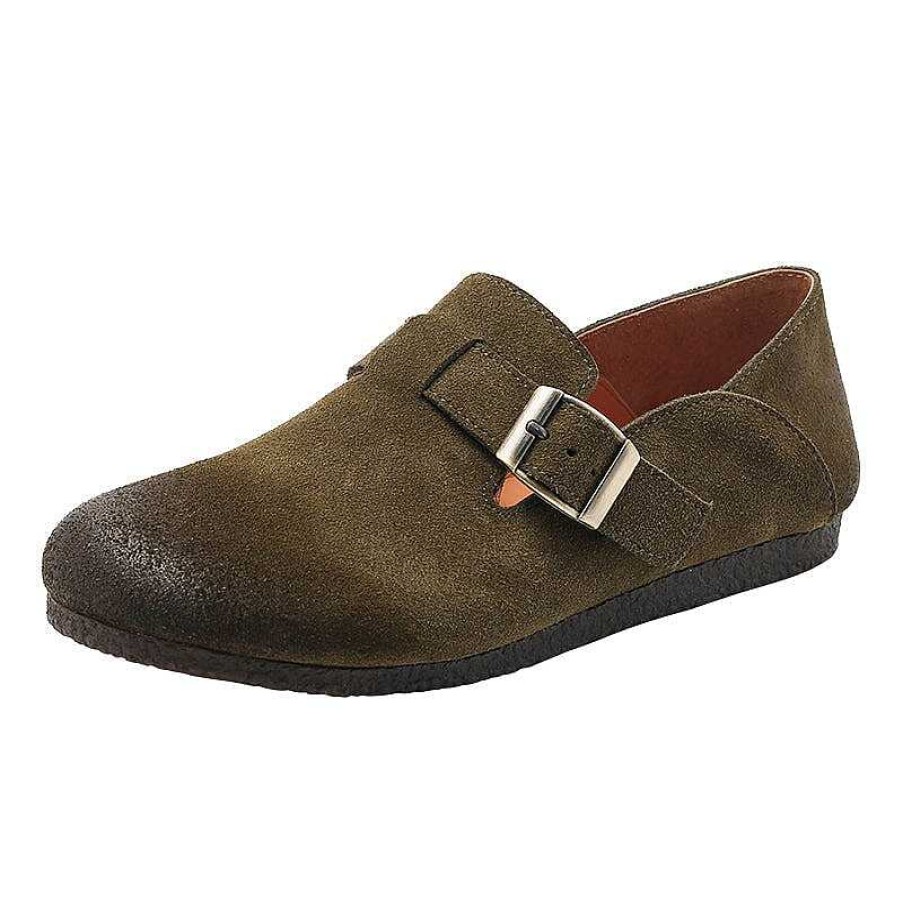 Dwarves Retro Suede Leather Loafers For Women Buckle-Fastening Monk Shoes 6 Colors