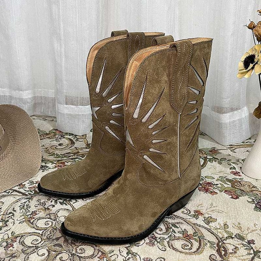 Dwarves Womens Western Contrast-Stitching Cowboy Boots / Cowgirl Boots