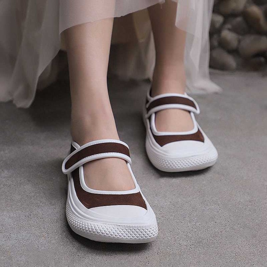 Dwarves Canvas And Leather Summer Sandals Square Toe Mary Jane Shoes White/Black