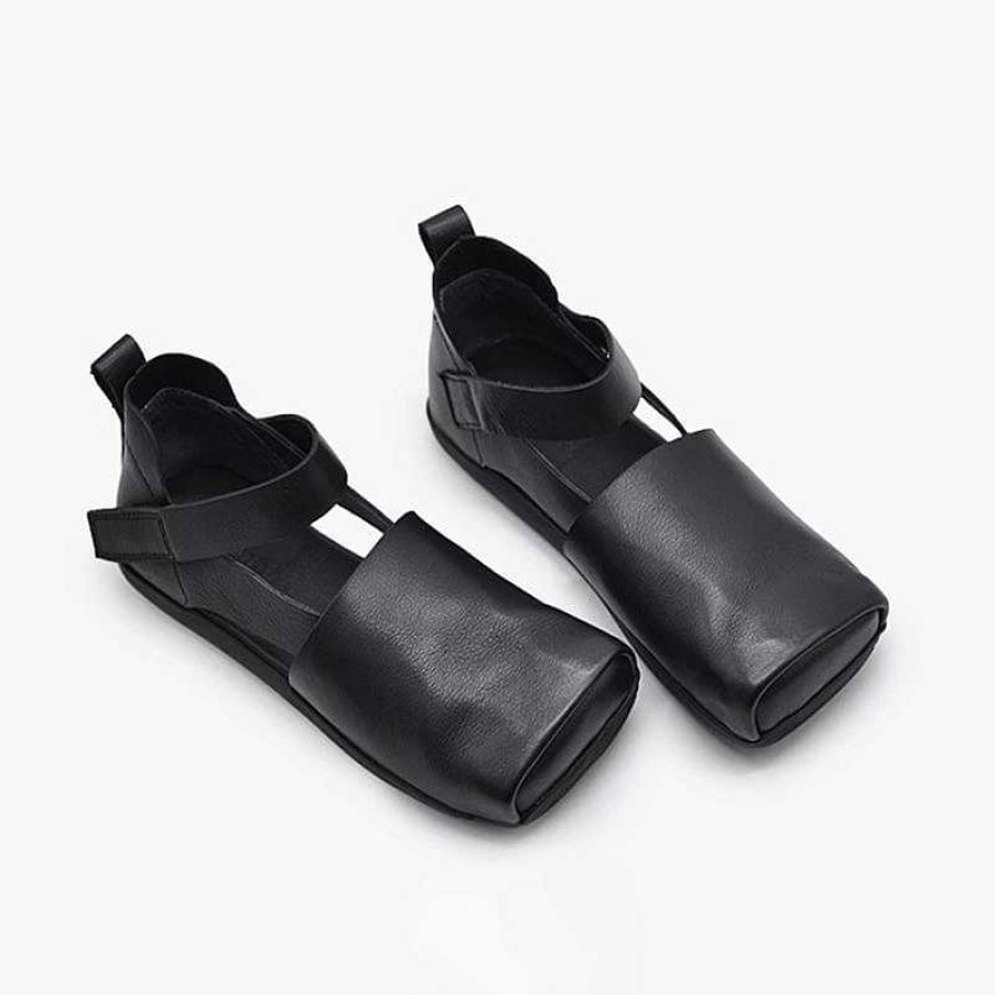 Dwarves Retro Leather Sandals Square Toe Touch-Strap In / /