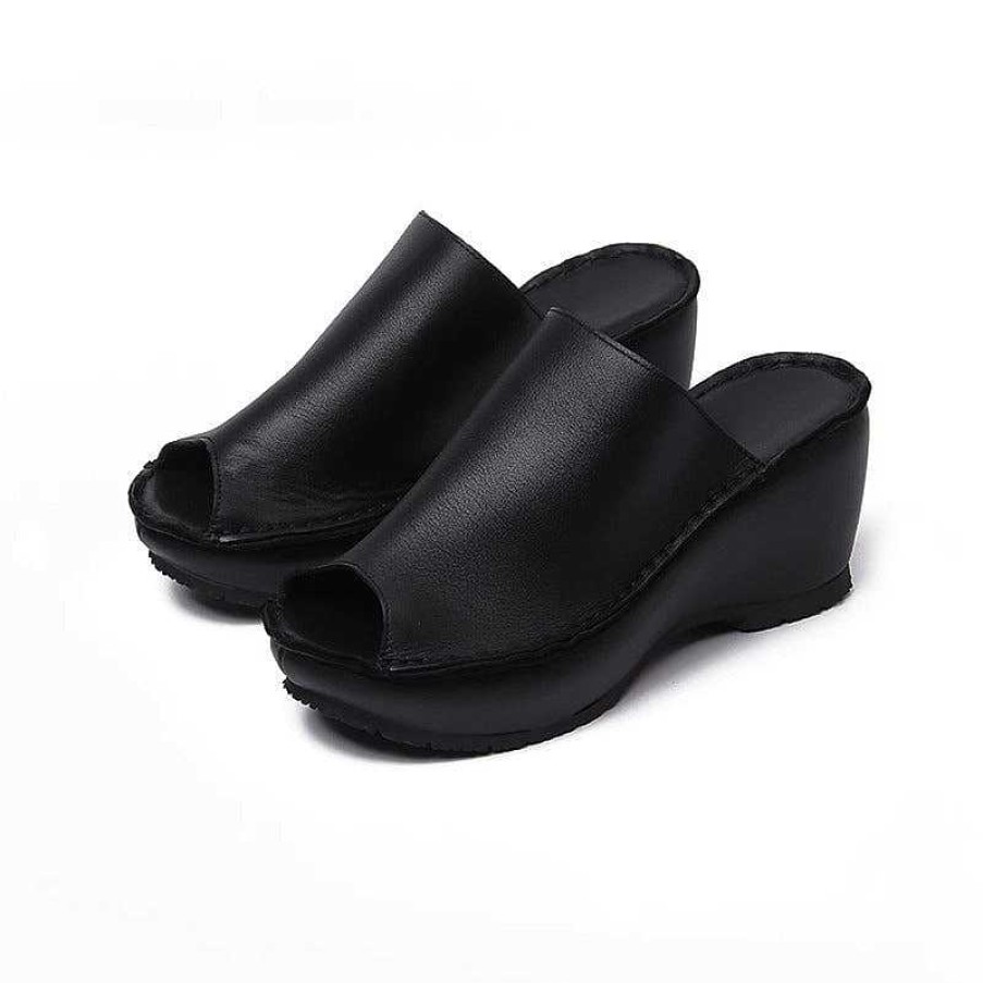 Dwarves Leather Sandals For Women Peep Toe Platform Slingbacks Wedges / / /